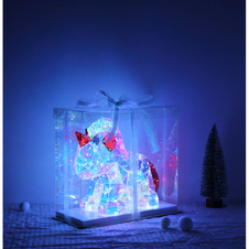 Stolní lampa, plast čirý a červený křišťálový efekt, PVC kabel průhledný, tlačítkový vypínač, bez adaptéru, včetně USB kabelu, DxŠxV: 300x140x260mm, délka kabelu 1800mm, včetně LED 0,03W 5V, 6000K