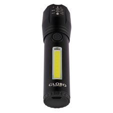 Svítilna, hliník černý, průhledný plast, krokový vypínač, USB-A 2.0 - USB-C, baterie CR18650 1200mAh 3,7V, blikací efekt, nastavitelný světelný kužel, dosvit až 80m, nabíjení 4h, svítí 2-3h, ø: 30mm V: 115mm, LED 3W 100lm, 5500K, LED 3W 130lm, 5000K
