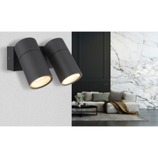 Venkovní svítidlo, hliník antracit, černý plast, čiré sklo, otočné/výklopné, IP44, ŠxV: 150x118mm, V: 105mm, bez žárovek 2xGU10, max. 35W 230V