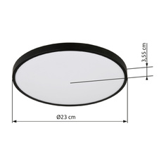Stropní svítidlo, plast černý matný, bílý, také směrem nahoru "zadní světlo", ø: 230mm, V: 35,5mm, včetně LED 15W 230V, zdroj 1300lm, výkon 650lm, 4000K