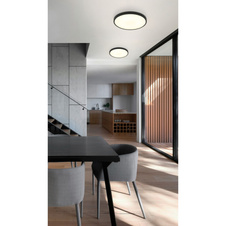 Stropní svítidlo, plast černý matný, bílý, také směrem nahoru "zadní světlo", ø: 230mm, V: 35,5mm, včetně LED 15W 230V, zdroj 1300lm, výkon 650lm, 4000K