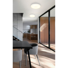 Stropní svítidlo, bílý matný plast, bílý plast, svítí i nahoru "zadní světlo", ø: 230mm, V: 35,5mm, včetně LED 15W 230V, zdroj 1300lm, výkon 650lm, 4000K