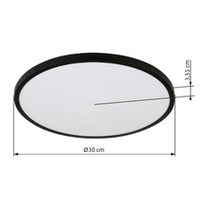 Stropní svítidlo, plast černý matný, plast bílý, svítí i nahoru "zadní světlo", ø: 300mm, V: 35mm, včetně LED 20W 230V, zdroj 1700lm, výkon 1000lm, 4000K