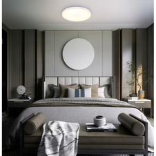 Stropní svítidlo, bílý matný plast, bílý plast, svítí i nahoru "zadní světlo", ø: 400mm, V: 40mm, včetně LED 32W 230V, zdroj 3250lm, výkon 1300lm, 4000K