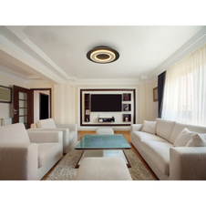 Stropní svítidlo, černý matný kov, MDF tmavě hnědá kartáčovaná, kov šampaň kartáčovaný, akryl bílý, ø: 320mm, V: 55mm, včetně LED 24W 230V, zdroj 2100lm, výkon 710lm, 3000K