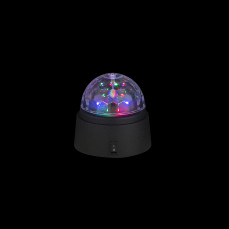 Dekorativní svítidlo, černý plast, průhledný plast, disko světlo s křišťálovými hvězdami, vypínač, bez baterií 3xAA 1,5V, Ø9cm, V:9cm, včetně 3xLED 0,06W 3V.