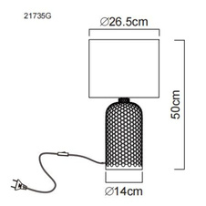 Stolní lampa, šedé sklo, šedý textil, bílý PVC kabel, kolébkový vypínač na kabelu, ø: 265 mm, V: 500 mm, délka kabelu 1300 mm, bez žárovky 1xE27, max. 60W 230V