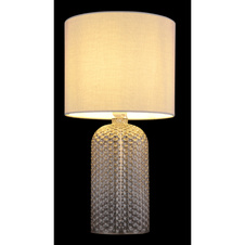 Stolní lampa, šedé sklo, šedý textil, bílý PVC kabel, kolébkový vypínač na kabelu, ø: 265 mm, V: 500 mm, délka kabelu 1300 mm, bez žárovky 1xE27, max. 60W 230V