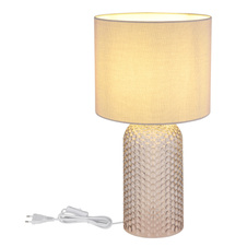 Stolní lampa, šedé sklo, šedý textil, bílý PVC kabel, kolébkový vypínač na kabelu, ø: 265 mm, V: 500 mm, délka kabelu 1300 mm, bez žárovky 1xE27, max. 60W 230V