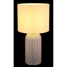 Stolní lampa, sklo v barvě šampaň, textli v barvě šampaň, bílý PVC kabel, kolébkový vypínač na kabelu, ø: 265 mm, V: 500 mm, délka kabelu 1300 mm, bez žárovky 1xE27, max. 60W 230V