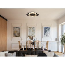 Stropní svítidlo, černý matný kov, MDF tmavě hnědá, kartáčovaná, kov kartáčovaný v barvě šampań, akryl bílý, DxŠxVxH: 440x290x52mm, včetně LED 18W 230V, zdroj 1740lm, výkon 1000lm, 3000K