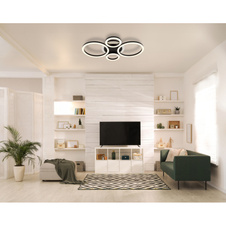 Stropní svítidlo, černý matný kov, černý matný akryl, bílý akryl, transparentní akryl, několik úrovní s nástěnným vypínačem, fixace barvy, paměťová funkce, DxŠxVxH: 530x355x61mm, včetně LED 40W 230V, výkon 2500lm, CCT 2700/4500/6500K