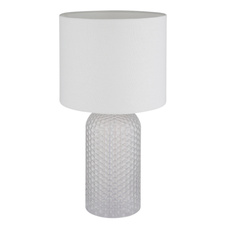 Stolní lampa, bílé sklo, bílý textil, bílý PVC kabel, kolébkový vypínač na kabelu, ø: 265mm, V: 500mm, délka kabelu 1300mm, bez žárovky 1xE27, max. 60W 230V
