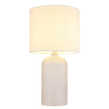 Stolní lampa, bílé sklo, bílý textil, bílý PVC kabel, kolébkový vypínač na kabelu, ø: 265mm, V: 500mm, délka kabelu 1300mm, bez žárovky 1xE27, max. 60W 230V