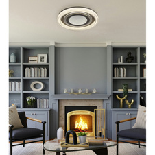 Stropní svítidlo, antracitový kov, čiré akrylové krystaly, plastové zrcadlo s 3D efektem, bílý akrylát, stmívatelné, fixace barvy, paměť. funkce, noční světlo, dálkové ovládání, ø: 480mm, V: 70mm, včetně LED 48W 230V, výkon 220-2160lm, CCT 2700-6000K