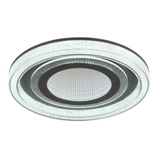 Stropní svítidlo, antracitový kov, čiré akrylové krystaly, plastové zrcadlo s 3D efektem, bílý akrylát, stmívatelné, fixace barvy, paměť. funkce, noční světlo, dálkové ovládání, ø: 480mm, V: 70mm, včetně LED 48W 230V, výkon 220-2160lm, CCT 2700-6000K