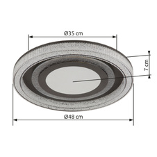 Stropní svítidlo, antracitový kov, čiré akrylové krystaly, plastové zrcadlo s 3D efektem, bílý akrylát, stmívatelné, fixace barvy, paměť. funkce, noční světlo, dálkové ovládání, ø: 480mm, V: 70mm, včetně LED 48W 230V, výkon 220-2160lm, CCT 2700-6000K