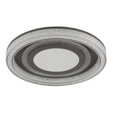 Stropní svítidlo, antracitový kov, čiré akrylové krystaly, plastové zrcadlo s 3D efektem, bílý akrylát, stmívatelné, fixace barvy, paměť. funkce, noční světlo, dálkové ovládání, ø: 480mm, V: 70mm, včetně LED 48W 230V, výkon 220-2160lm, CCT 2700-6000K