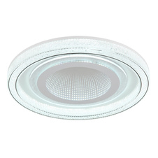 Stropní svítidlo, bílý kov, čiré akrylové krystaly, plastový zrcadlový 3D efekt, čirý akryl, stmívatelné, fixace barvy, paměťová funkce, noční světlo, dálkové ovládání, ø: 480mm, H: 70mm, včetně LED 48W 230V, výkon 220-2640lm, CCT 2700-6000K