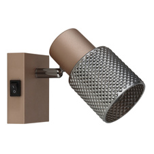 Nástěnné svítidlo, kov, kávový mat, kovový černý chrom, skleněný kouřový křišťálový efekt, kolébkový vypínač na výrobku, ŠxV: 70x120mm, V: 125mm, bez žárovky 1xE14, max. 40W 230V