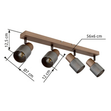 Stropní svítidlo, kov kávový mat, kovový černý chrom, kouřové sklo s křišťálovým efektem, DxŠxV: 560x120x125mm, bez žárovek 4xE14, max. 40W 230V