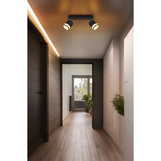 Nástěnné svítidlo, černý matný kov, bílý plast, DxŠxV: 300x82x185mm, včetně žárovek 2xGX53 LED, max. 7W 230V, zdroj 600lm, výkon 364lm, 3000K, včetně LED žárovky 10161