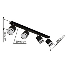 Stropní svítidlo, kov černý mat, plast bílý, DxŠxV: 800x82x185mm, včetně žárovek 4xGX53 LED 7W 230V, zdroj 600lm, výkon 364lm, 3000K, včetně LED žárovky 10161.