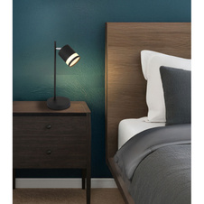 Stolní lampa, černý matný kov, bílý plast, černý PVC kabel, kolébkový vypínač na kabelu, DxŠxV: 127x150x400mm, délka kabelu 1500mm, včetně žárovky 1xGX53 LED 7W 230V, zdroj 600lm, výkon 364lm, 3000K, včetně LED žárovky 10161