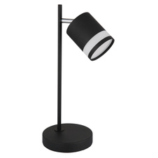 Stolní lampa, černý matný kov, bílý plast, černý PVC kabel, kolébkový vypínač na kabelu, DxŠxV: 127x150x400mm, délka kabelu 1500mm, včetně žárovky 1xGX53 LED 7W 230V, zdroj 600lm, výkon 364lm, 3000K, včetně LED žárovky 10161