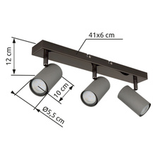 Stropní svítidlo, černý chromovaný kov, matný šedý kov, DxŠxV: 410x100x120mm, bez žárovek 3x GU10 35W 230V