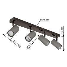 Stropní svítidlo, černý chromovaný kov, matný šedý kov, DxŠxV: 560x100x120mm, bez žárovek 4x GU10 35W 230V