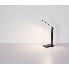 Stolní lampa, plast černý a bílý, černá koženka, dotykové zapínání/vypínání, dotyk. stmívač a plynulé nastavení, bez adaptéru, USB-C - USB-C, nabíjí 4h a svítí 6h, svítí během nabíjení, DxŠxV: 280x115x500mm, LED 4W 230V 143lm, CCT 2700/6500/4000K