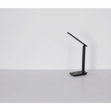 Stolní lampa, plast černý a bílý, černá koženka, dotykové zapínání/vypínání, dotyk. stmívač a plynulé nastavení, bez adaptéru, USB-C - USB-C, nabíjí 4h a svítí 6h, svítí během nabíjení, DxŠxV: 280x115x500mm, LED 4W 230V 143lm, CCT 2700/6500/4000K