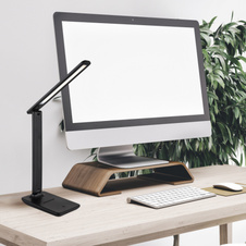 Stolní lampa, plast černý a bílý, černá koženka, dotykové zapínání/vypínání, dotyk. stmívač a plynulé nastavení, bez adaptéru, USB-C - USB-C, nabíjí 4h a svítí 6h, svítí během nabíjení, DxŠxV: 280x115x500mm, LED 4W 230V 143lm, CCT 2700/6500/4000K