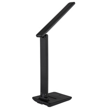 Stolní lampa, plast černý a bílý, černá koženka, dotykové zapínání/vypínání, dotyk. stmívač a plynulé nastavení, bez adaptéru, USB-C - USB-C, nabíjí 4h a svítí 6h, svítí během nabíjení, DxŠxV: 280x115x500mm, LED 4W 230V 143lm, CCT 2700/6500/4000K