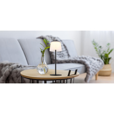 Stolní lampa, kov a plast černý/satin, dotykové zapínání/vypínání, stmívání, plynulý dotykový stmívač, paměťová funkce, bez adaptéru, USB-A - USB-C, IP44, nabíjí se a svítí 3h, svítí během nabíjení, ø: 130mm, V: 340mm, LED 1,8W 230V 150lm 3000K