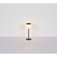 Stolní lampa, kov a plast černý/satin, dotykové zapínání/vypínání, stmívání, plynulý dotykový stmívač, paměťová funkce, bez adaptéru, USB-A - USB-C, IP44, nabíjí se a svítí 3h, svítí během nabíjení, ø: 130mm, V: 340mm, LED 1,8W 230V 150lm 3000K
