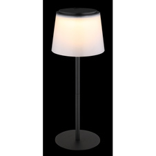 Stolní lampa, kov a plast černý/satin, dotykové zapínání/vypínání, stmívání, plynulý dotykový stmívač, paměťová funkce, bez adaptéru, USB-A - USB-C, IP44, nabíjí se a svítí 3h, svítí během nabíjení, ø: 130mm, V: 340mm, LED 1,8W 230V 150lm 3000K