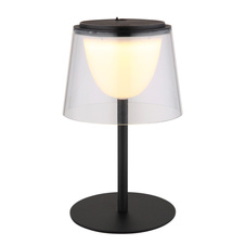 Stolní lampa, kov černý, plast průhledný/černý, dotykové zapínání/vypínání, plynulý dotykový stmívač, paměťová funkce, bez adaptéru, USB-A - USB-C, IP44, nabíjí se a svítí 3h, svítí během nabíjení, ø: 130mm, V: 340mm, LED 1,8W 230V 150lm 3000K