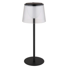 Stolní lampa, kov černý, plast průhledný/černý, dotykové zapínání/vypínání, plynulý dotykový stmívač, paměťová funkce, bez adaptéru, USB-A - USB-C, IP44, nabíjí se a svítí 3h, svítí během nabíjení, ø: 130mm, V: 340mm, LED 1,8W 230V 150lm 3000K