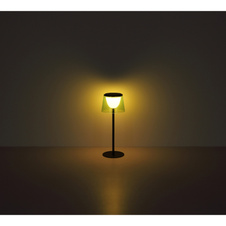 Stolní lampa, kov černý, plast průhledný/černý, dotykové zapínání/vypínání, plynulý dotykový stmívač, paměťová funkce, bez adaptéru, USB-A - USB-C, IP44, nabíjí se a svítí 3h, svítí během nabíjení, ø: 130mm, V: 340mm, LED 1,8W 230V 150lm 3000K