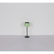 Stolní lampa, kov černý, plast průhledný/černý, dotykové zapínání/vypínání, plynulý dotykový stmívač, paměťová funkce, bez adaptéru, USB-A - USB-C, IP44, nabíjí se a svítí 3h, svítí během nabíjení, ø: 130mm, V: 340mm, LED 1,8W 230V 150lm 3000K