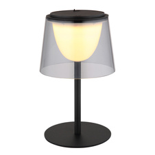 Stolní lampa, kov černý, plast kouřový a černý, dotykové zapnutí/vypnutí, stmívatelná, plynulý dotykový stmívač, paměť, bez adaptéru, USB-A - USB-C, IP44, nabíjí se a svítí cca 3h, svítí během nabíjení, ø: 130mm, V: 340mm, LED 1,8W 230V 150lm 3000K