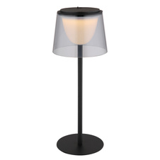 Stolní lampa, kov černý, plast kouřový a černý, dotykové zapnutí/vypnutí, stmívatelná, plynulý dotykový stmívač, paměť, bez adaptéru, USB-A - USB-C, IP44, nabíjí se a svítí cca 3h, svítí během nabíjení, ø: 130mm, V: 340mm, LED 1,8W 230V 150lm 3000K