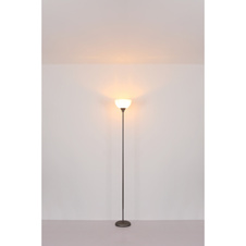 Stojací lampa, kov titanový mat, plast bílý, černý PVC kabel, kolébkový vypínač na kabelu, ø: 250mm, V: 1785mm, délka kabelu 2800mm, bez žárovky 1xE27, max. 60W 230V