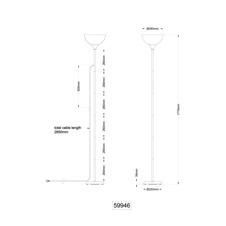 Stojací lampa, kov titanový mat, plast bílý, černý PVC kabel, kolébkový vypínač na kabelu, ø: 250mm, V: 1785mm, délka kabelu 2800mm, bez žárovky 1xE27, max. 60W 230V