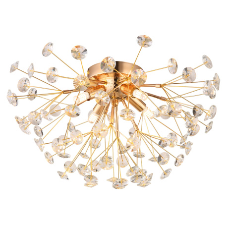 Stropní svítidlo, kov zlatý, K9 čiré křišťály, ø: 450 mm, H: 250 mm, včetně žárovek 4xG9 LED, max. 3,5W 230 V, zdroj 350 lm, výkon 350 lm, 3000K, včetně LED žárovek 10676