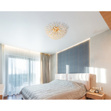 Stropní svítidlo, kov zlatý, K9 čiré křišťály, ø: 600 mm, V: 325 mm, včetně žárovek 6xG9 LED, max. 3,5 W 230 V, zdroj 350 lm, výkon 350 lm, 3000K, včetně LED žárovek 10676
