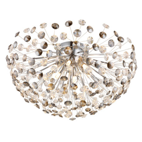 Stropní svítidlo, kov chrom, křišťály K9, kouřové, čiré, ø: 600 mm, V: 325 mm, včetně žárovek 6xG9 LED, max. 3,5 W 230 V, zdroj 350 lm, výkon 350 lm, 3000K, včetně LED žárovek 10676