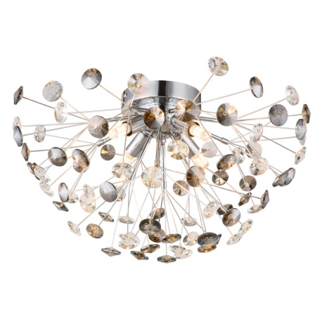 Stropní svítidlo, kov chrom, křišťály K9, kouřové, čiré, ø: 450 mm, V: 250 mm, včetně žárovek 4xG9 LED, max. 3,5 W 230 V, zdroj 350 lm, výkon 350 lm, 3000K, včetně LED žárovek 10676